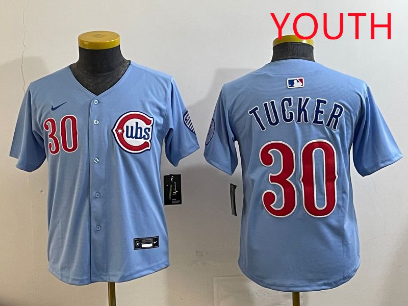 Youth Chicago Cubs 30 Tucker Light Blue Throwback 2025 Nike MLB Jersey style 3